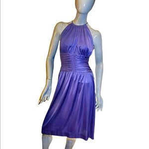 Vintage Halter Ruched Pleated Purple Evening Dress